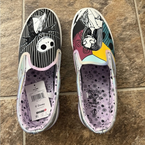Groundup Shoes - Disney Women's Slip-On Sneakers - Black and Multicolor